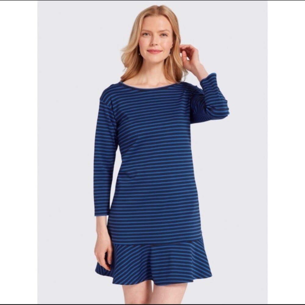 Draper James blue stripe ponte ruffle hem dress XL